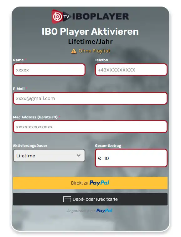 IBO Player Aktivierungs 10 Eur